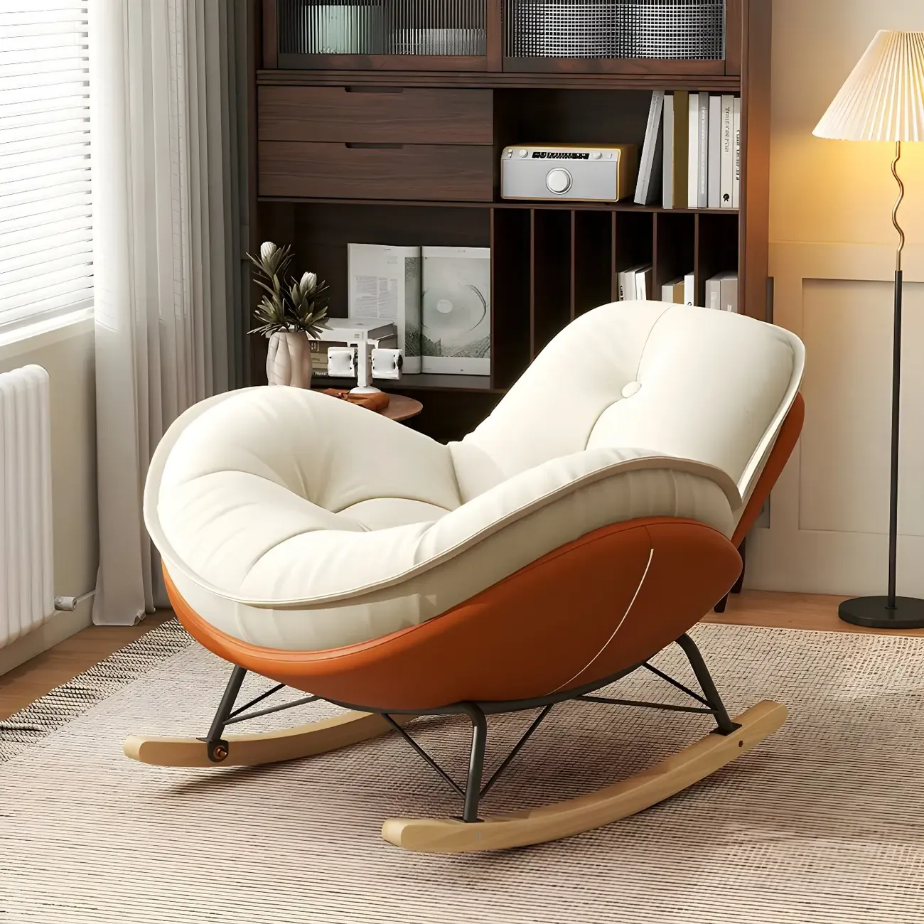 Modern Flannel Upholstered Rocking Chair with Ottoman