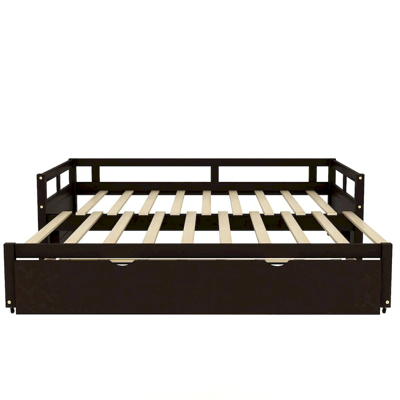 Black Extendable Twin Pine Daybed with Trundle - Sturdy Frame and Slat Kit Included