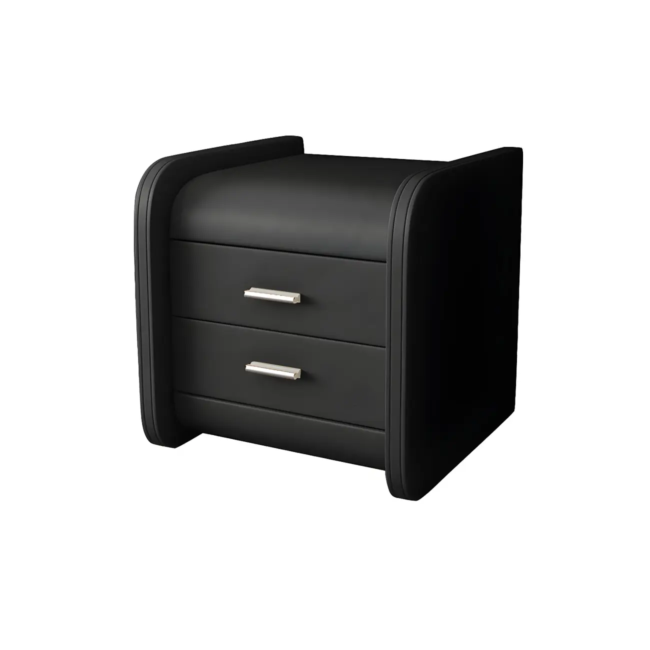 Modern Round Edge Nightstand with 2 Drawers in Beige Leather