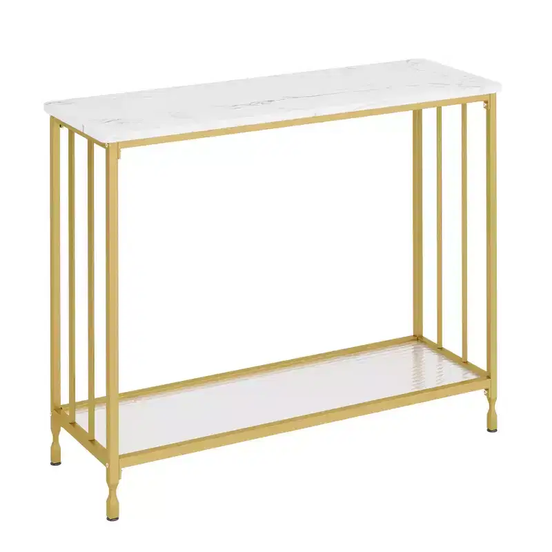 Narrow Console Table Small Entryway Table with Glass Shelf and Metal Frame Sofa Table Narrow Long Behind Couch Table
