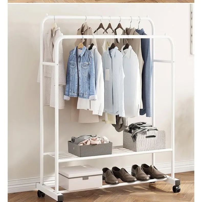 Rolling Garment Rack with Double Rail, Mesh Shelf & Locking Wheels – 2 Colors