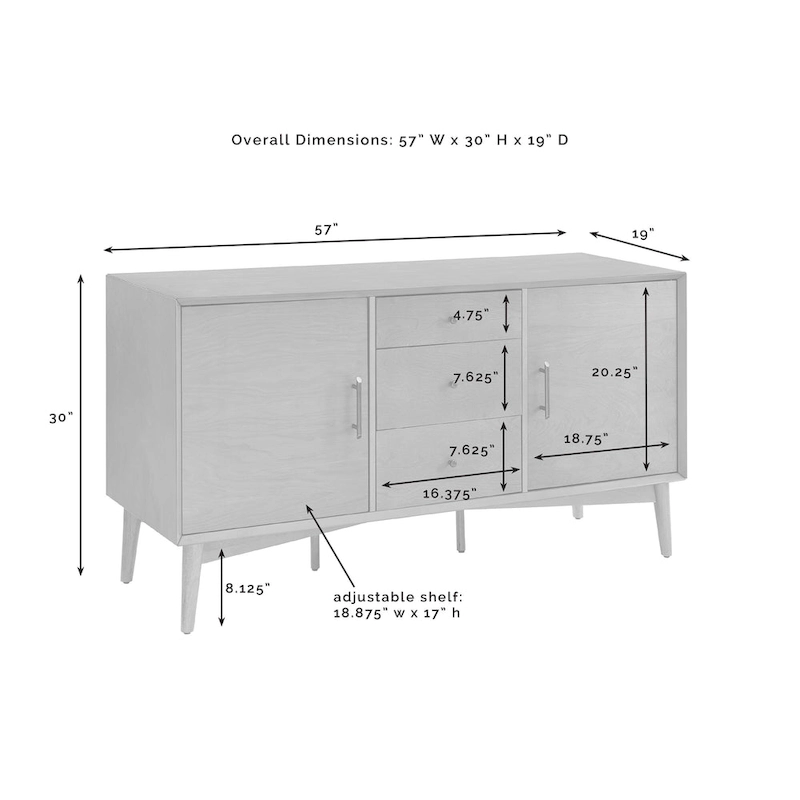 Landon White Finish Sideboard - 57W x 19D x 30H