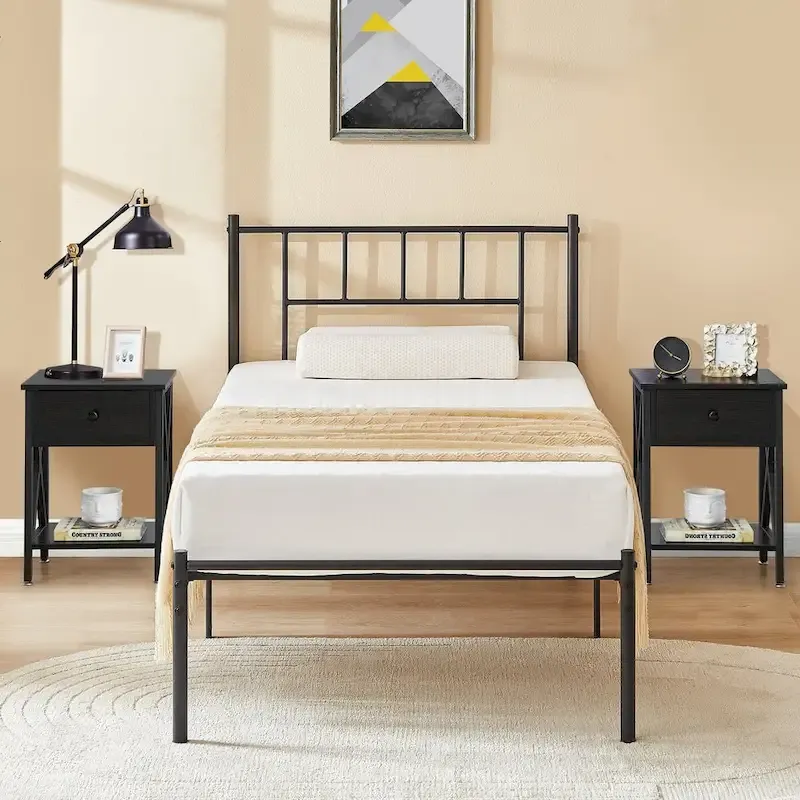 VECELO 3-Pieces Bed Frame with Wood Headboard and Modern Nightstands Set of 2