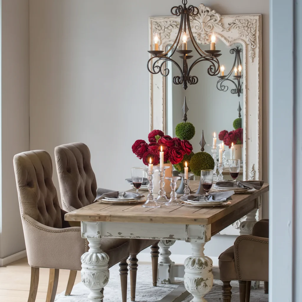 Distressed White Wood Base Dining Table