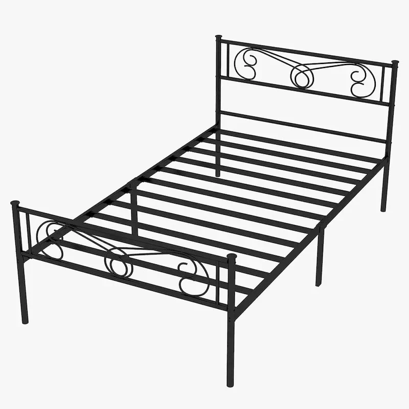Black Metal Bed Frame with Headboard & Footboard, Twin / Full / Queen / King