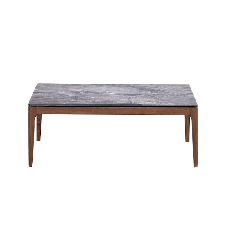 HomeRoots 47 Gray and Walnut Stone And Solid Wood Coffee Table - 47' X '18' X '28