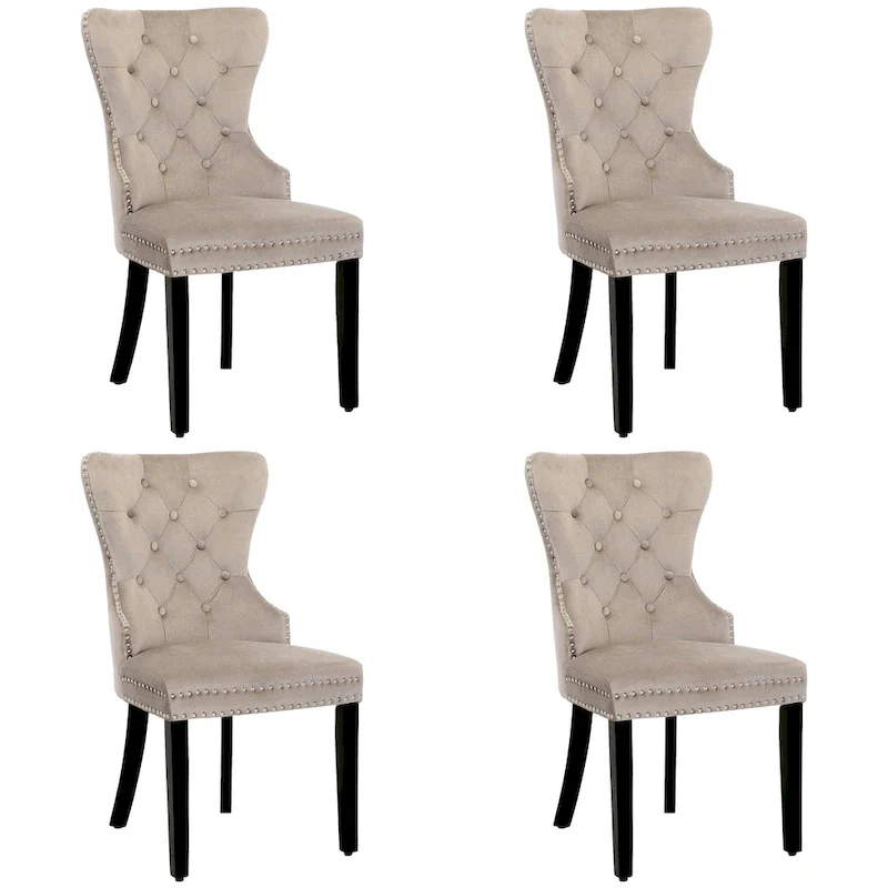 Tufted Wingback Dining Chair with Nailhead and Ring Pulls
