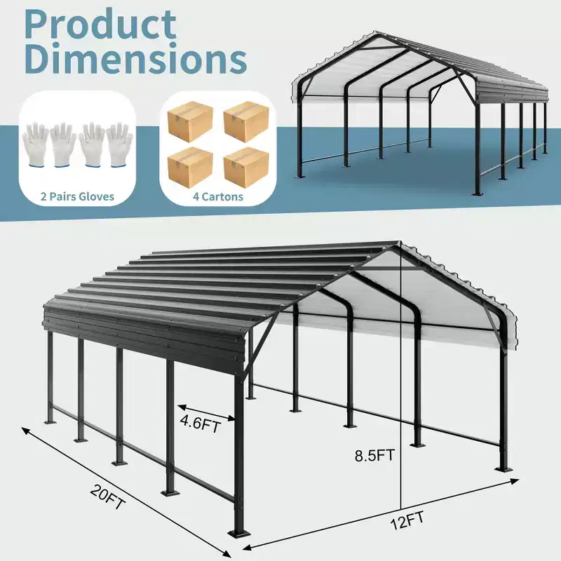 Celebalcony 12X20 FT Metal Carport, Heavy Duty Carport Canopy with Galvanized Steel Roof and Frame, Metal Car Garage for Pickup,Boat,Car and Tractors