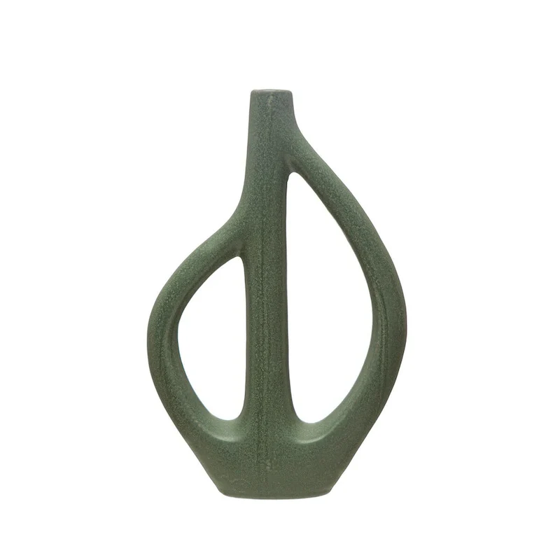 Stoneware Sculptural Vase with Teardrop Handles