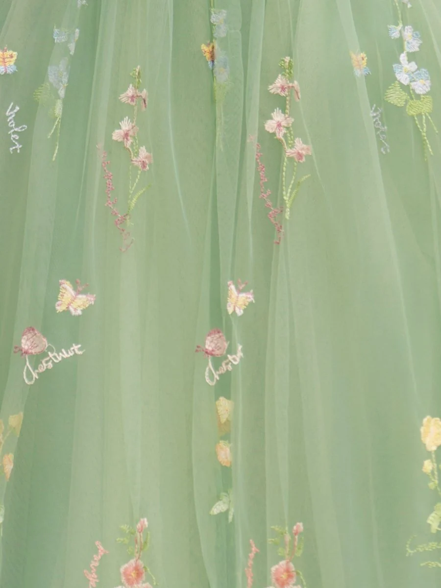 Sweetheart Embroidery Tea-Length Tulle Puff Sleeves Floral Corset Prom Dress