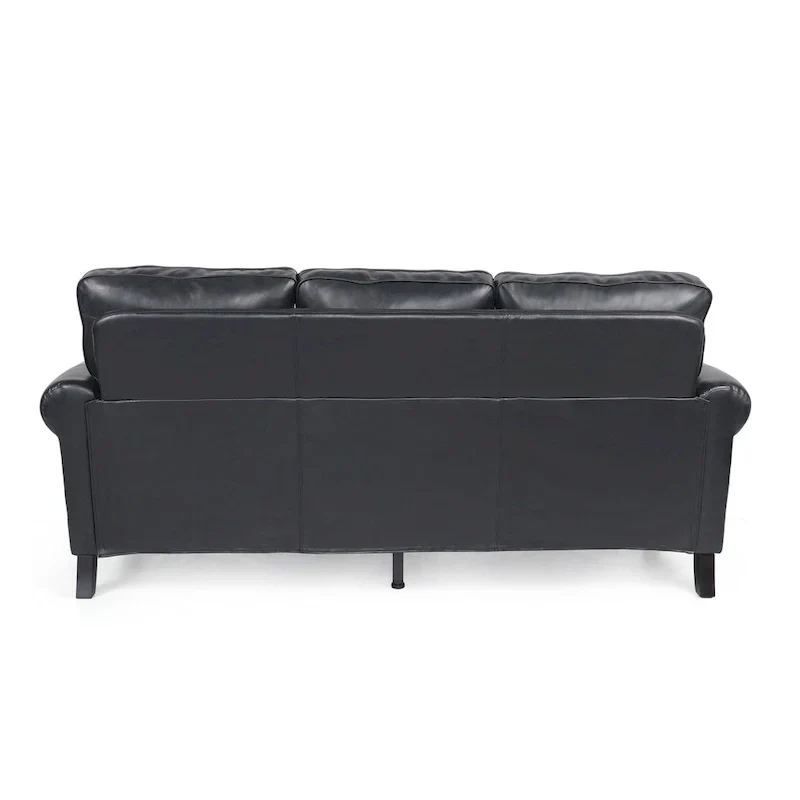 80 Modern Faux Leather 3-Seater Sofa with Birch Legs and Nailheads