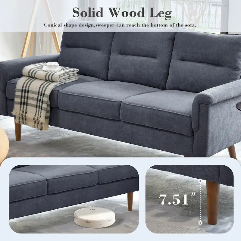 Brown Faux Leather 3-Seater Sofa with Wood Legs