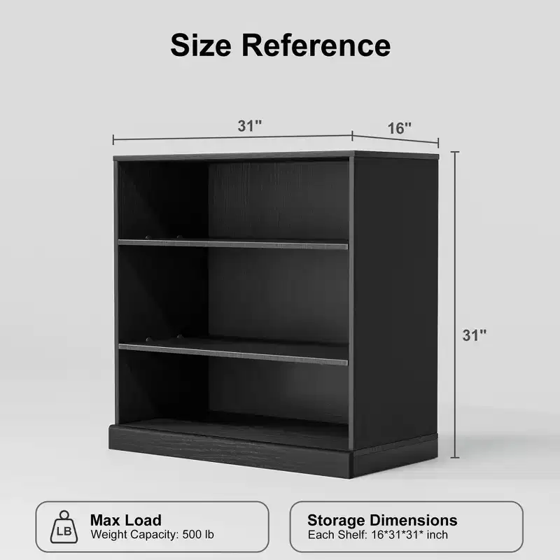 [31-inch | Open Design]Doorless Black Wood Grain Storage Shelf (Multi-Functional Decor for Living Room/Bedroom)