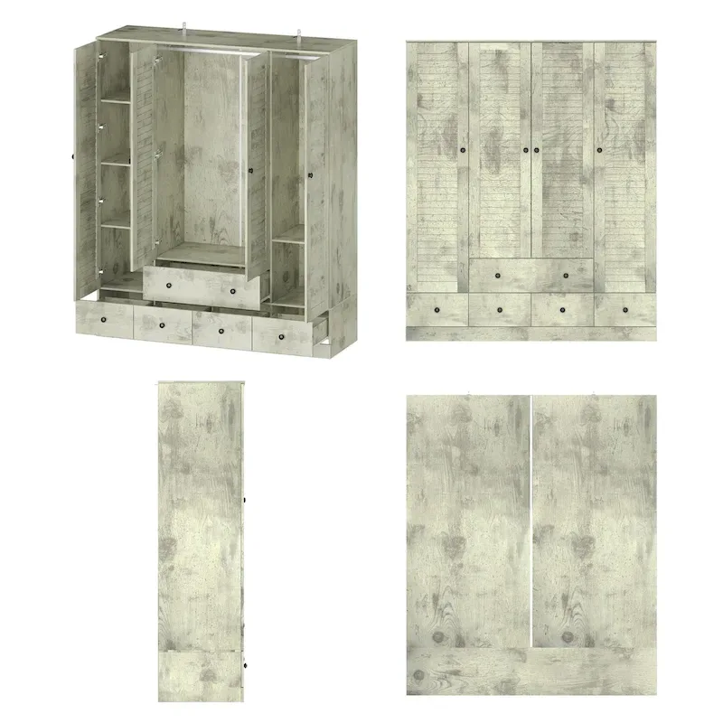 Wardrobe Armoire Closet 59W Large Freestanding Wardrobe Cabinet White