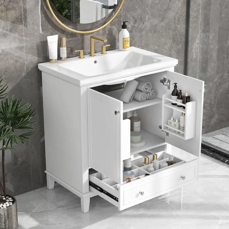 Bathroom Cabinet with Doors and Drawer