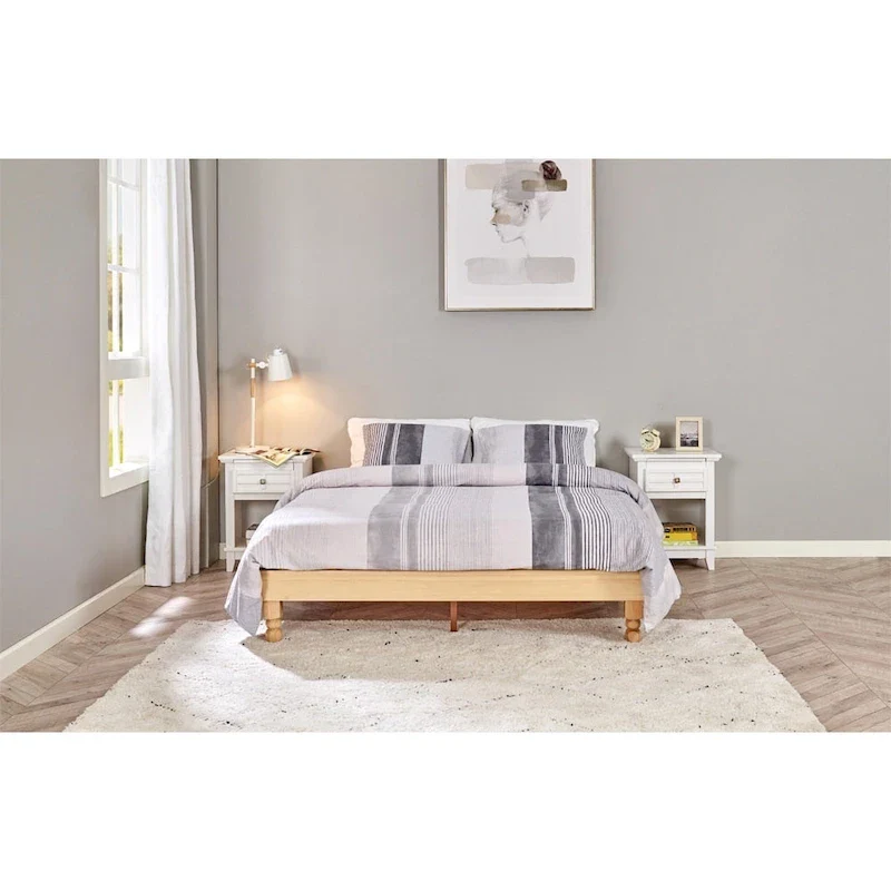 12 Inch Solid Pinewood Platform Bed Frame with Wooden Slats - Full Size Natural Finish - No Box Spring Needed - Easy Assembly