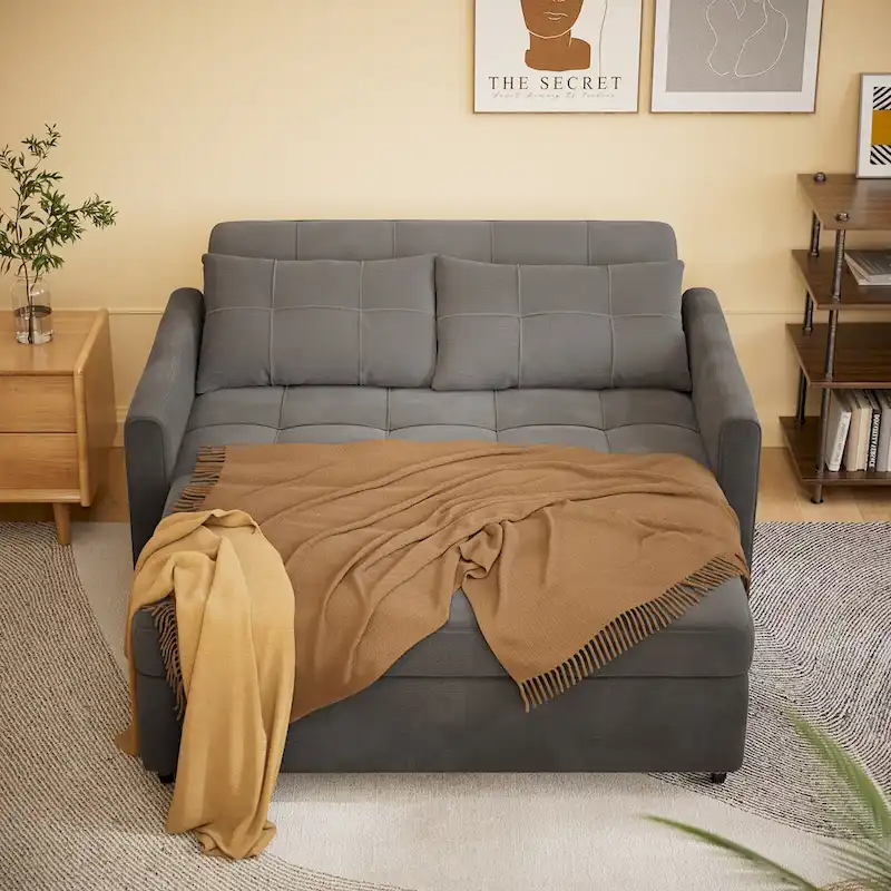 Convertible Sleeper Loveseat with Pull-Out Bed and Adjustable Backrest