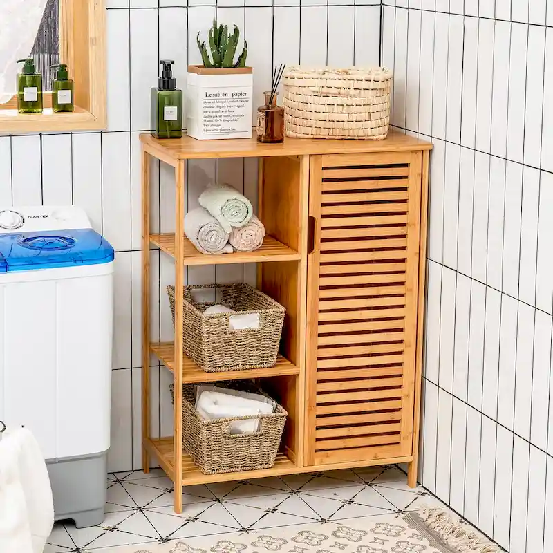 Bathroom Cabinet Bamboo Storage Floor Cabinet