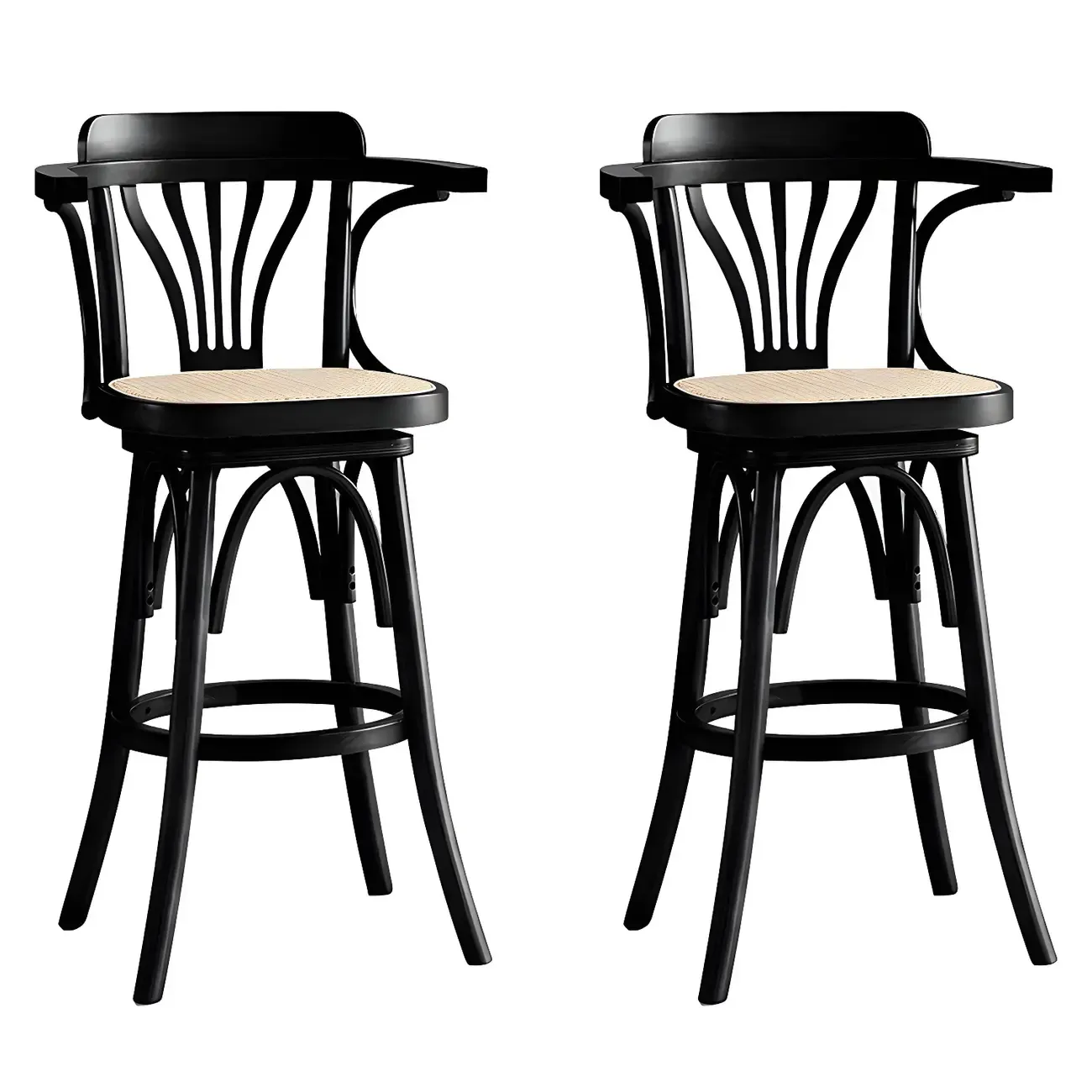 Timeless Square Rattan Wood Low Back Bar Stool in Brown/ Black