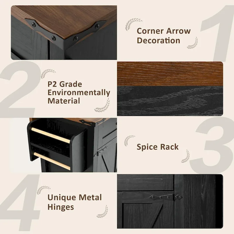 53.5 Farmhouse Kitchen Island with Power Outlet