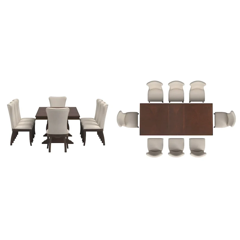 Dark Cherry Wood and Beige Fabric Extendable Dining Set