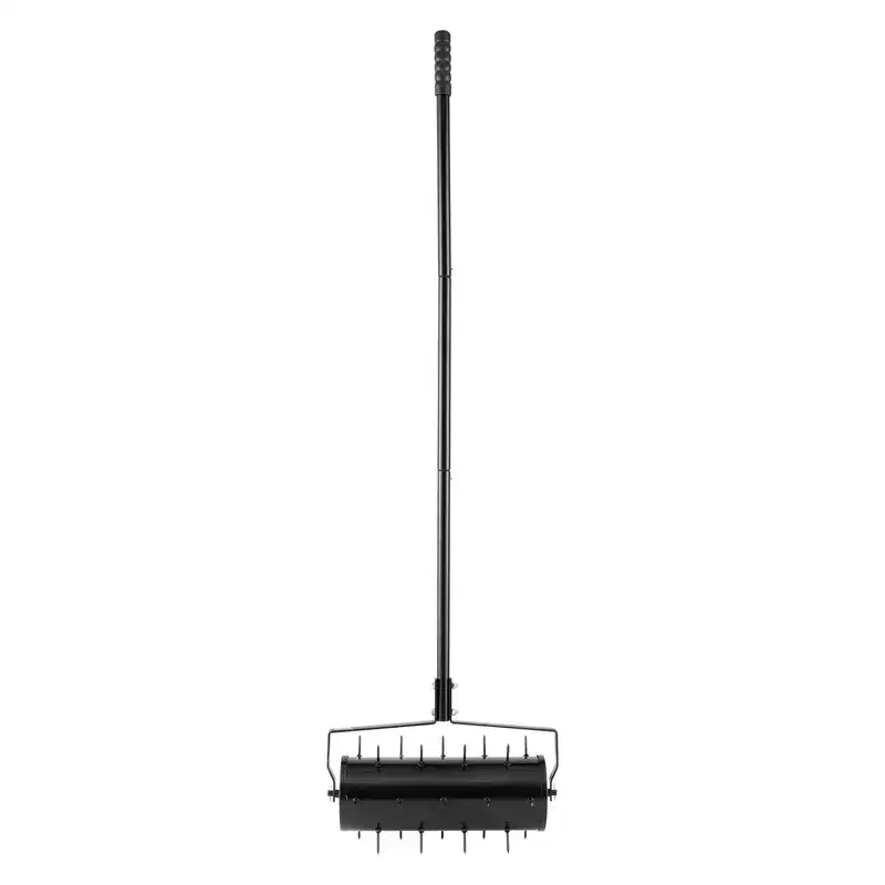 VEVOR Rolling Lawn Aerator, 18-inch Heavy-Duty Manual Rolling Aerator Lawn with Detachable Handle and 27 Iron Spikes, Black