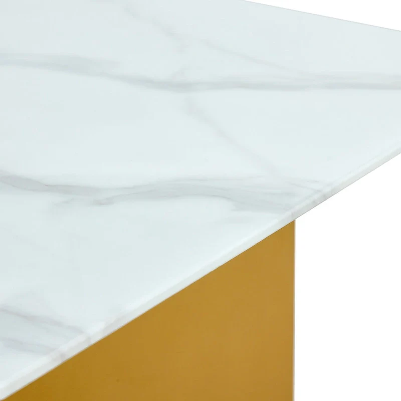 Tempered Glass Coffee Table with MDF Column Legs