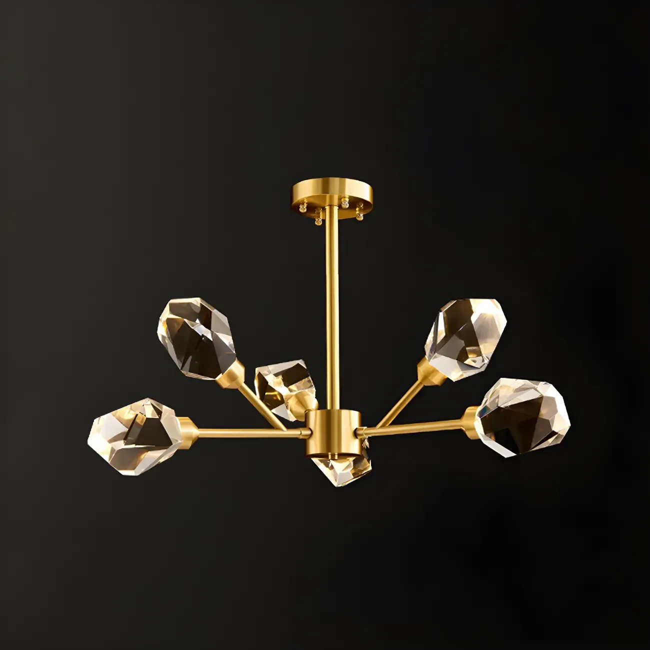 Modern Crystal Brass Sputnik Chandeliers in Black-Gold