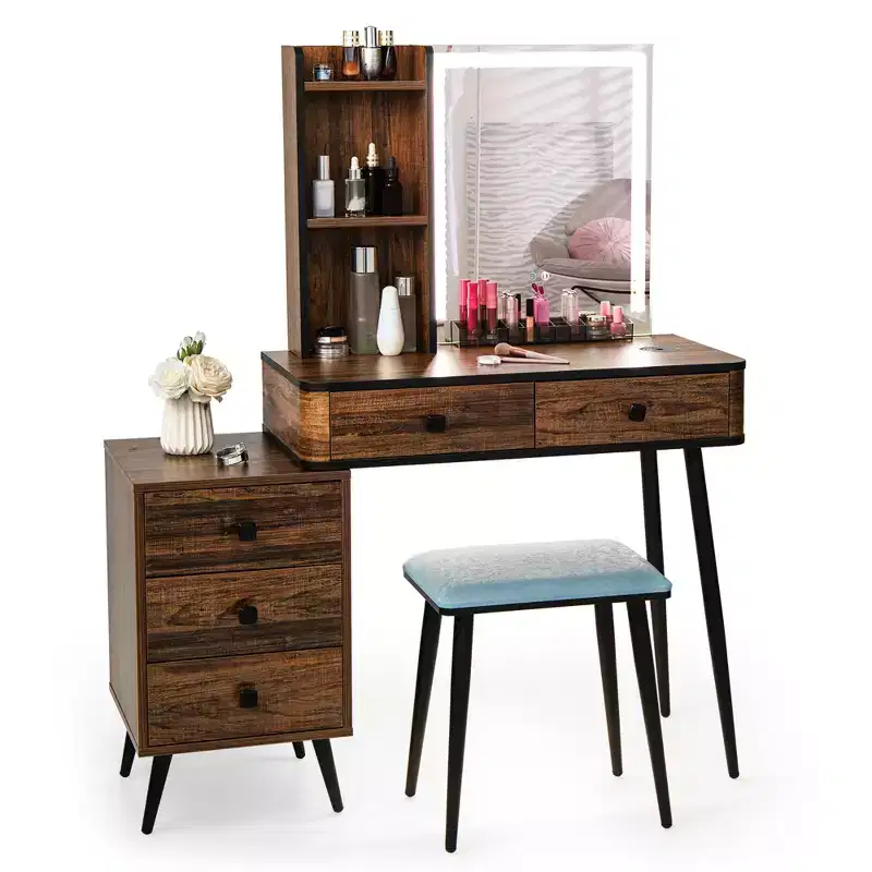 Costway Vanity Set with Dimmable Lighted Mirror 3 Lighting Modes