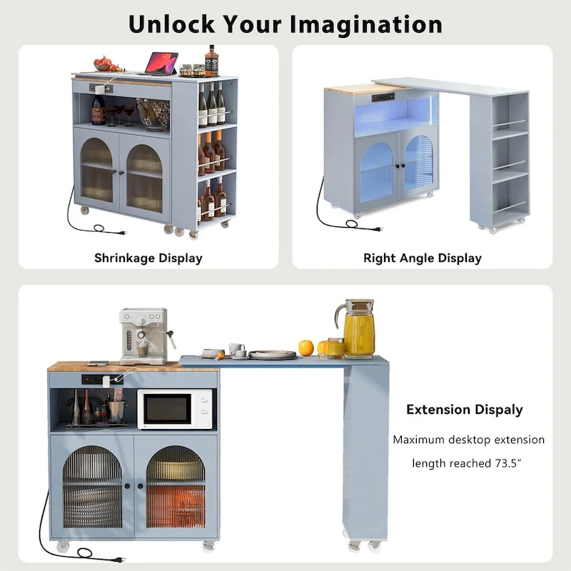 Rolling Kitchen Island With Extended Table,Kitchen Island on Wheels