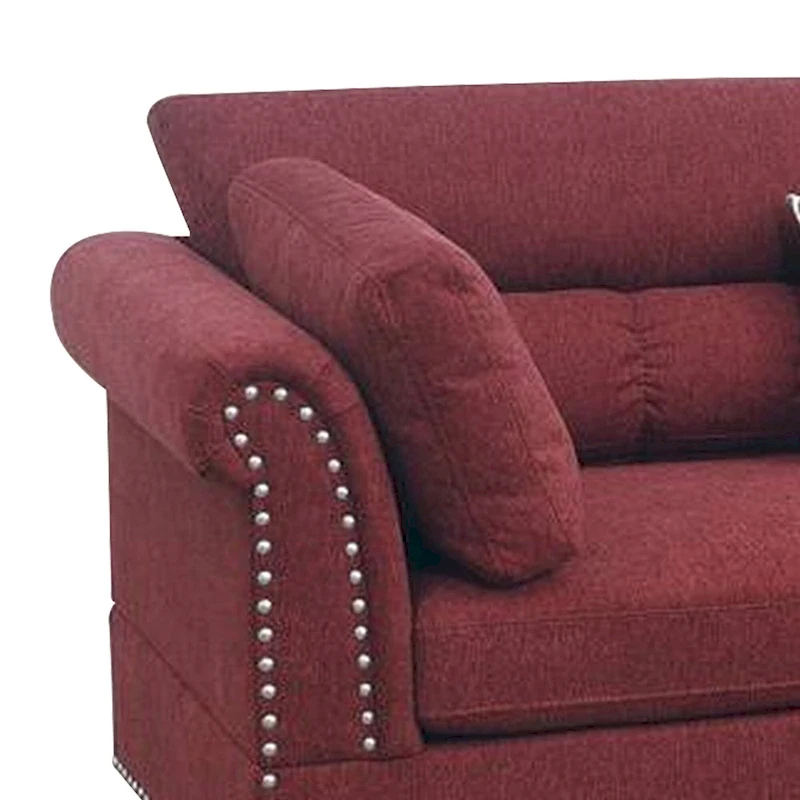 3 Piece Sectional Sofa with Reversible Chaise and Ottoman, Red