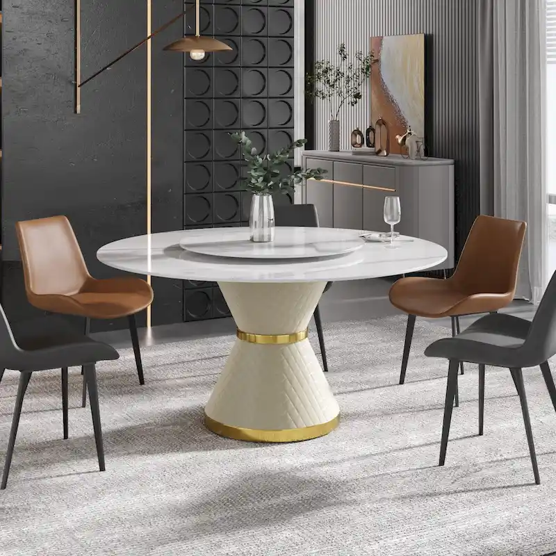 59 Modern Marble Dining Table Round Dining Table with Lazy Susan