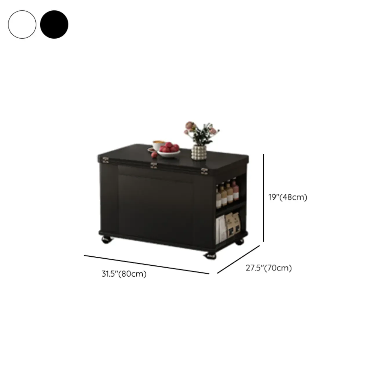 Foldable Wood White Modern Wheeled Small Side Table