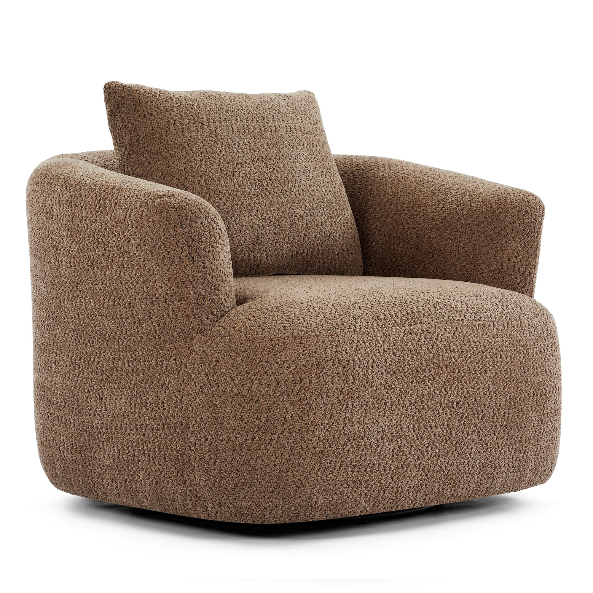 360° Swivel Chair, 38.2 Boucle Accent Chair with Throw Pillow, Upholstered Barrel Sofa Chair with Curved Armrests