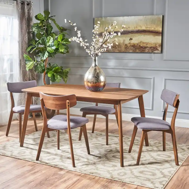 Mid-Century 5-Piece Wood Rectangle Dining Set with Chairs
