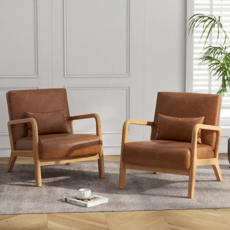 2 Set Upholstered Lounge Arm Chair with Pillow - Set of 2