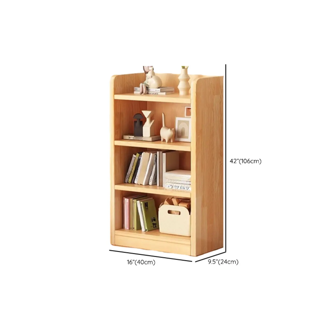 Narrow Vertical Modern Wooden Bookcase in Natural Finish