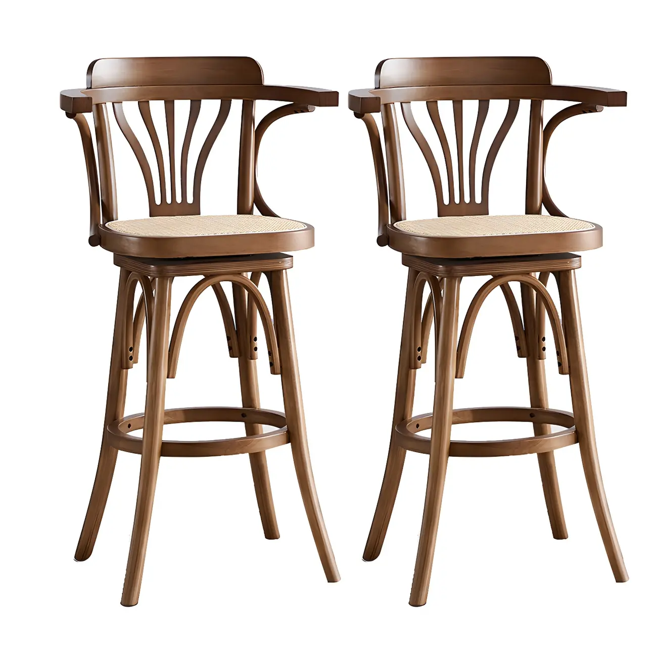 Timeless Square Rattan Wood Low Back Bar Stool in Brown/ Black