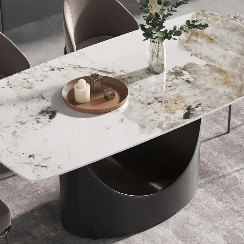 71 Modern Artificial Marble Dining Table with Carbon Steel Base