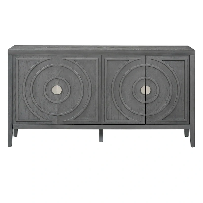 4-Door Retro Sideboard, Black/Grey/Antique Blue/White, 2-Person Assembly