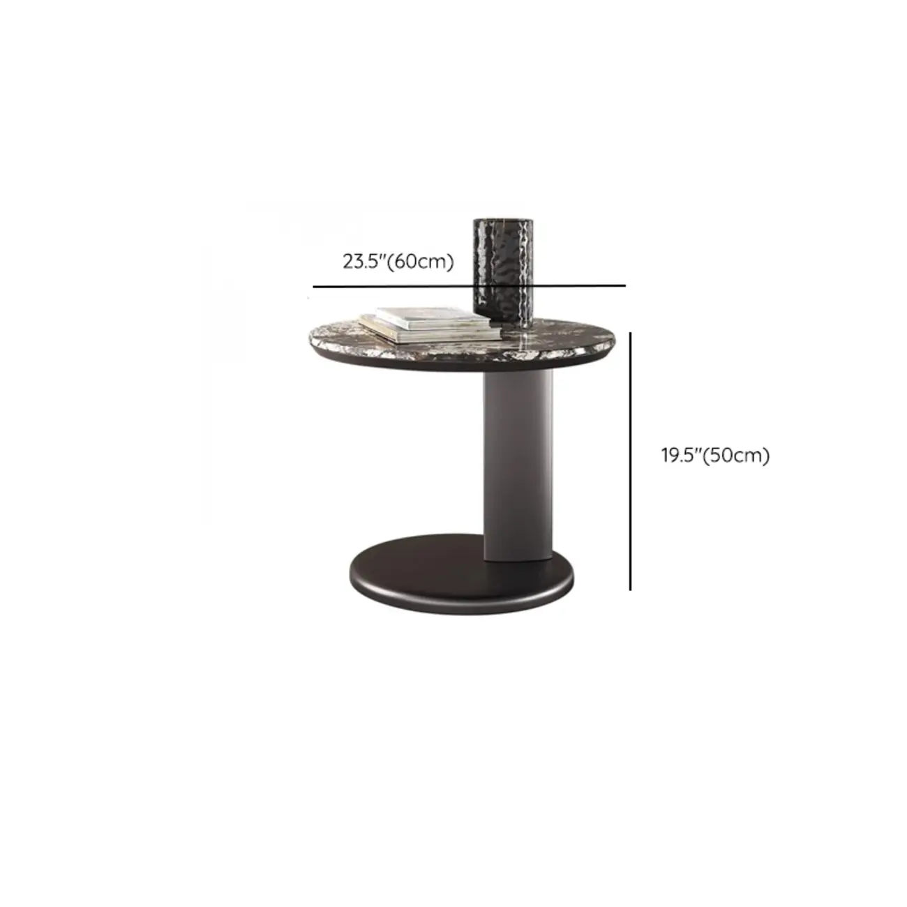 Modern Black Round C-shaped Side Table With Stone Top