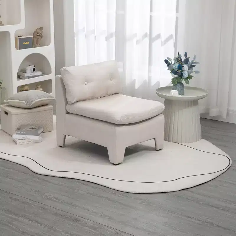 Acekool Linen-Upholstered Deep Seat Chair - No Armrests, White (One Size)