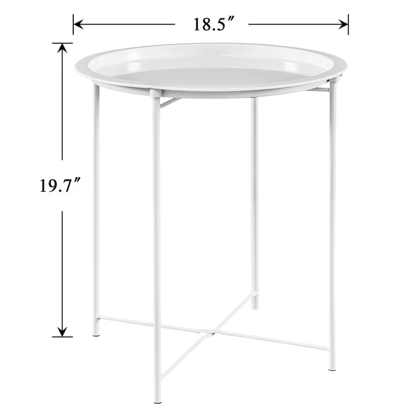 Folding Round TV Tray Tables, Small Round Steel Side Table, No Assembly Required - 18.5 x 18.5 x 19.7 in