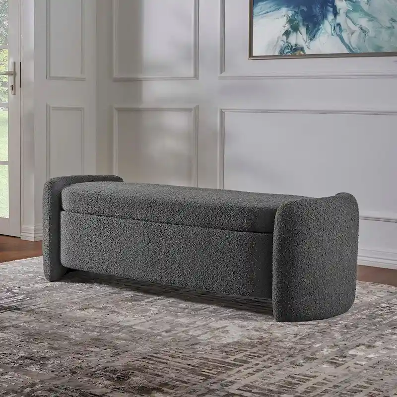 Charcoal & Ivory Boucle Storage Bench – 1-Seat