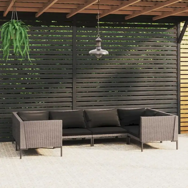 vidaXL Patio Lounge Set Outdoor Sectional Corner Sofa Poly Rattan Dark Grey - 27.6 x 27.6 x 24