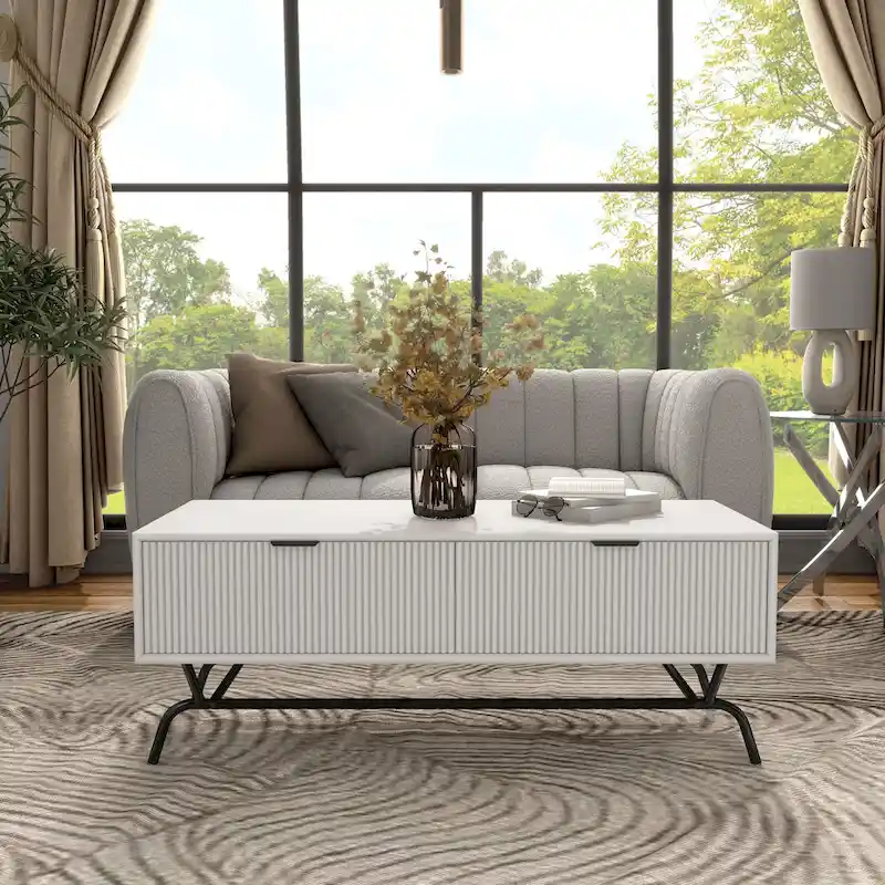 Modern 42-inch Double Drawer Metal Leg Coffee Table