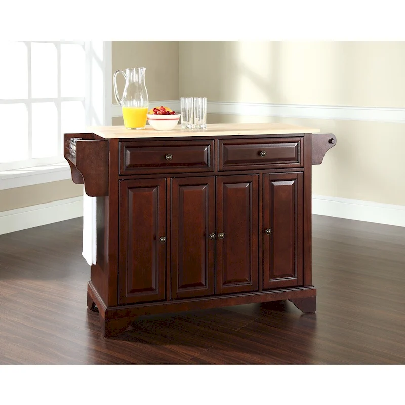 Crosley LaFayette Vintage Mahogany Finish Natural Wood Top Kitchen Island - 51.5W x 18D x 34H