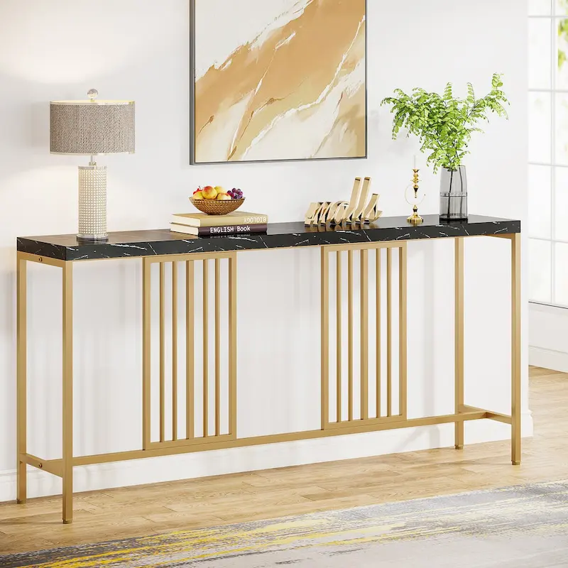 70.9 Inch Sofa Console Table with Open Storage Shelf, Industrial Narrow Extra Long Sofa Tables Entry Table Behind Couch Table