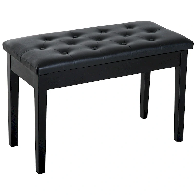 Traditional Country Birchwood Faux Leather Padded Piano Bench - Black