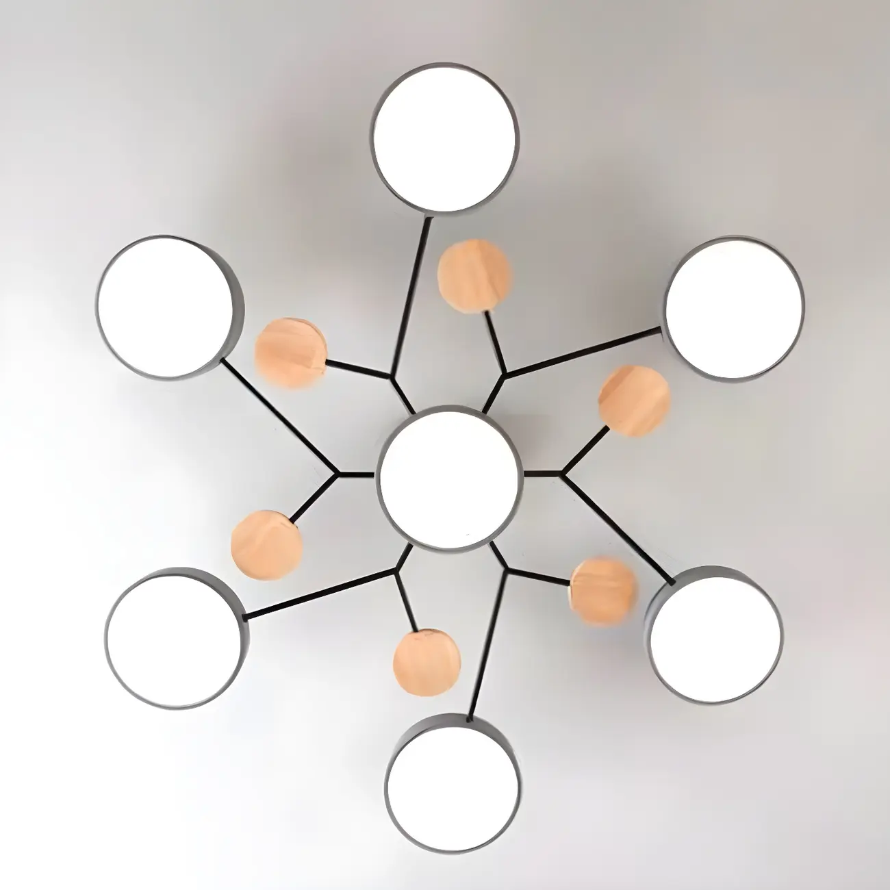 Large Gray Round Metal Semi-Flush Ceiling Light, 7-Light